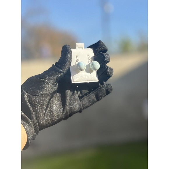 Sterling Silver Larimar Beaded Earrings 12 mm - Picture 2 of 8